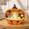 Miniature Ghost Bartender Figurine Pumpkin Figurine, Halloween Mini Bar Scene Coffee Atmosphere Light Decoration for Living Room, Entryway,