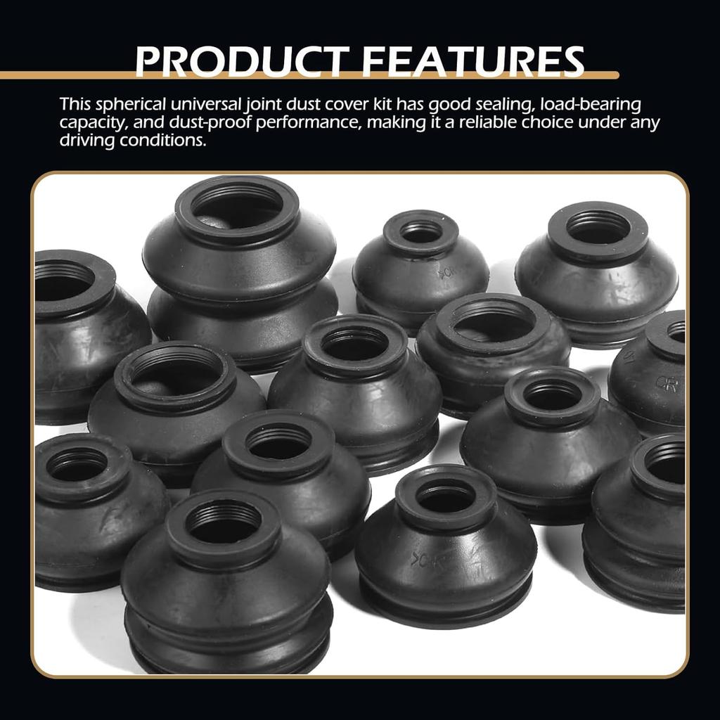 14PCS Tie Rod Boot, Tie Rod End Boot, Rubber Dust Cap Tie Rod End Kit, Ball Joint Boot Replacement Suitable To Most Vehicle (Black)
