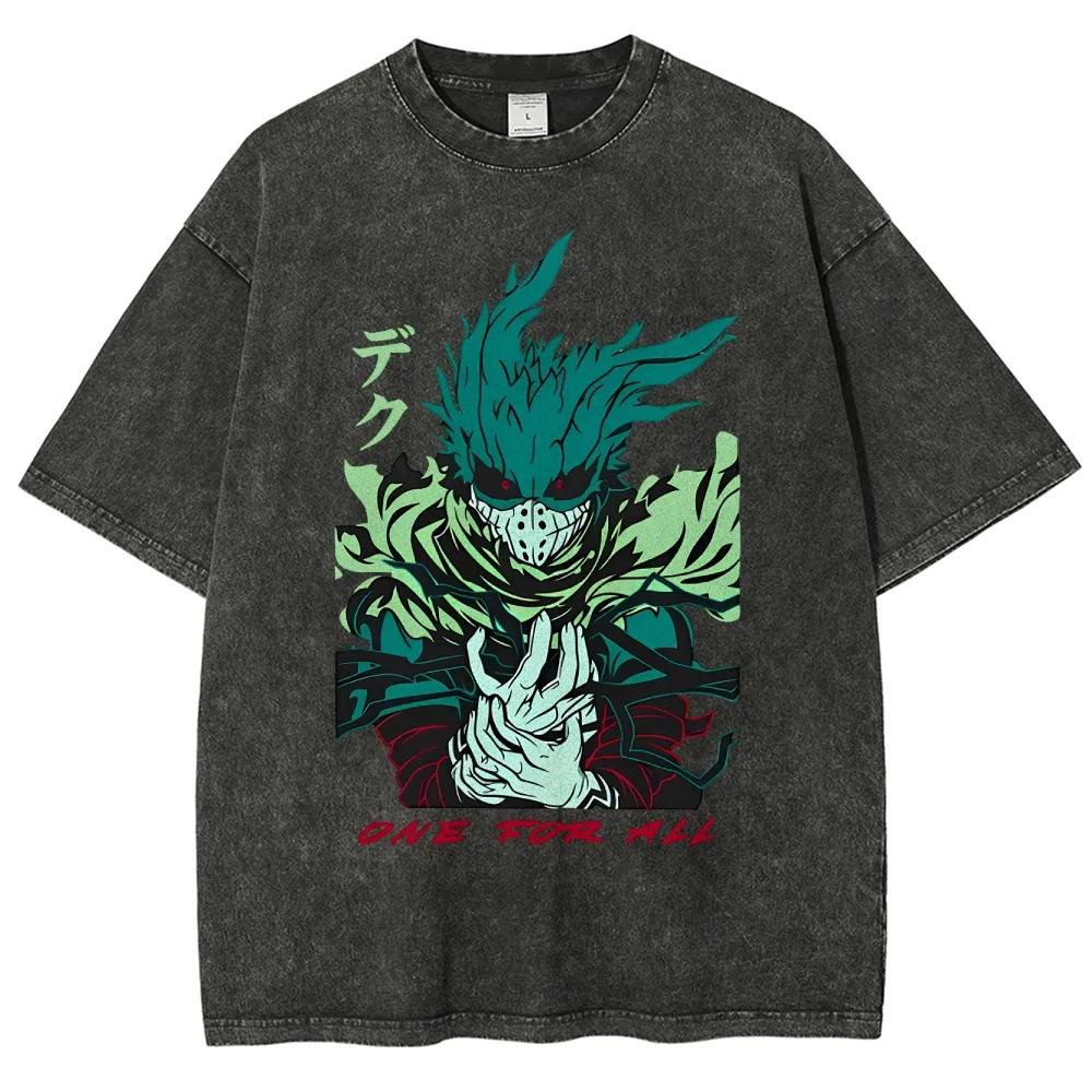 Dark Deku T Shirt My Hero Academia Men Acid Wash Izuku Midoriya Graphic Cotton Streetwear One For All Manga Vigilante Tee M