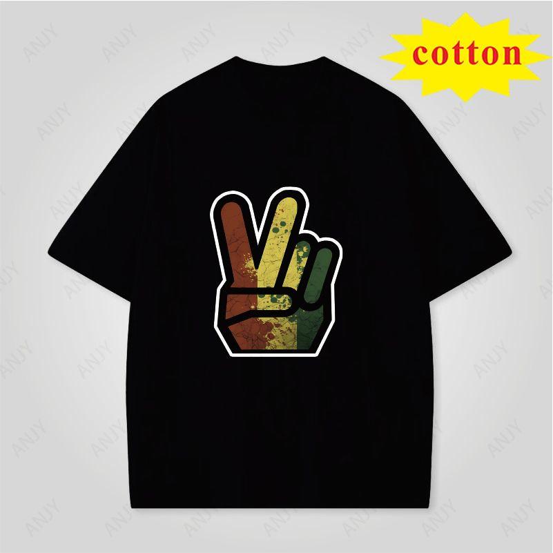 American Peace Gesture Printed Tshirt 4th Of July Independence Day Cotton Casual Round Neck Short Sleeve