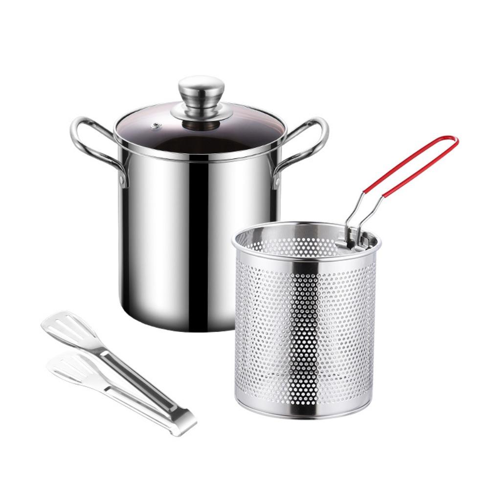304 Stainless Steel Deep Fryer with Filter Basket Soup Pot Deep Frying Pot  Dormitory