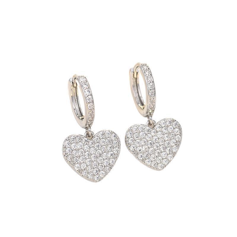 Exquisite Light Luxury High-end Fashion Love Full of Zirconium Ear Buckles Sweet Girl Heart Gentle Temperament Three-dimensional Heart-shaped Earrings
