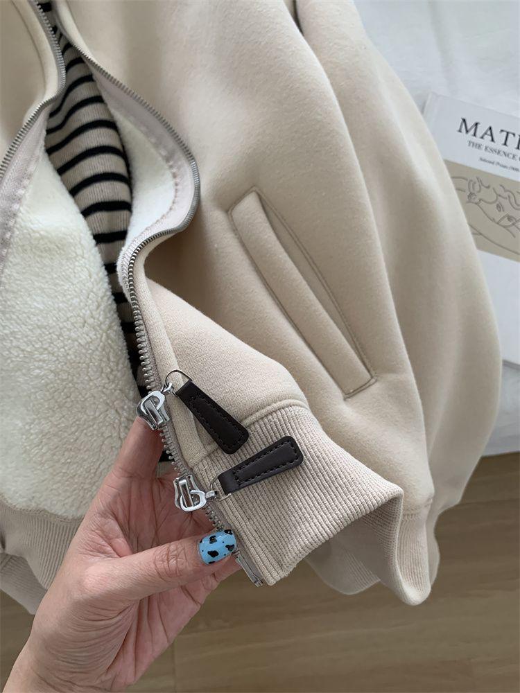 Warm Lamb Wool-Style Zipper Jacket: Autumn/Winter Casual Stand-Up Collar Sweatshirt