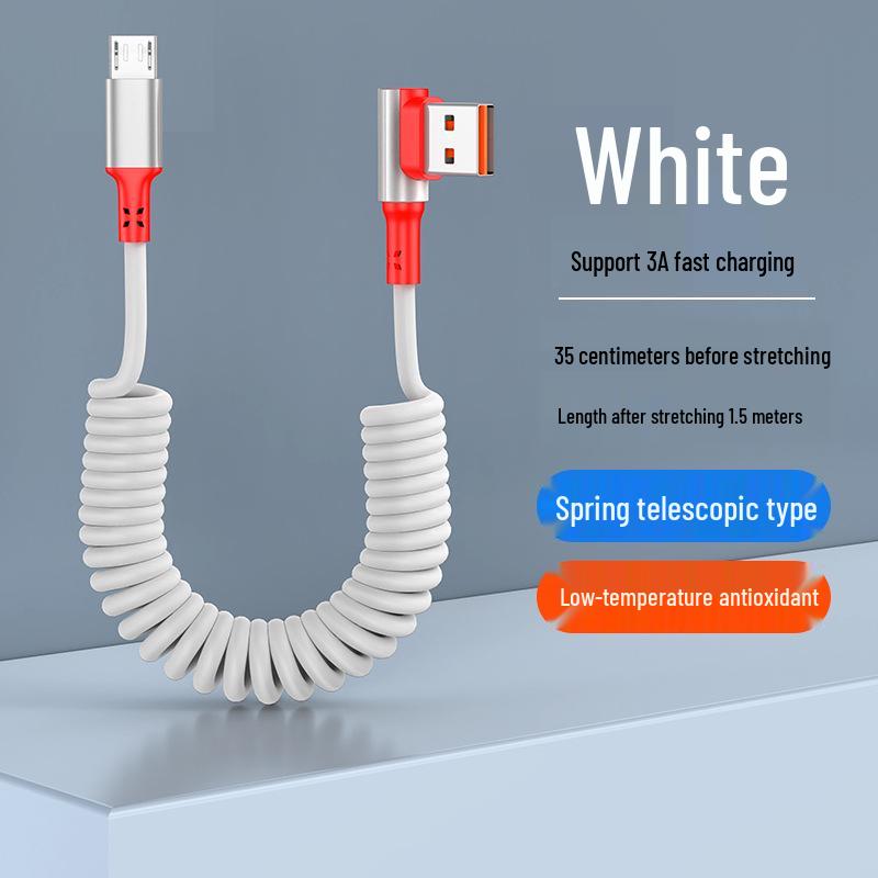 Câble USB Rétractable à Ressort Double Coude 6A Charge Rapide pour Téléphones & Voitures