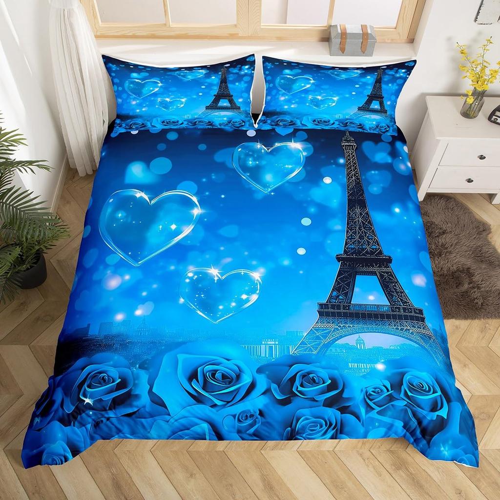 Royal Blue Roses Bedding Set Valentine's Day Flower Duvet Cover Girls Lovers Couple Comforter Cover Floral Polyester Quilt Cover
