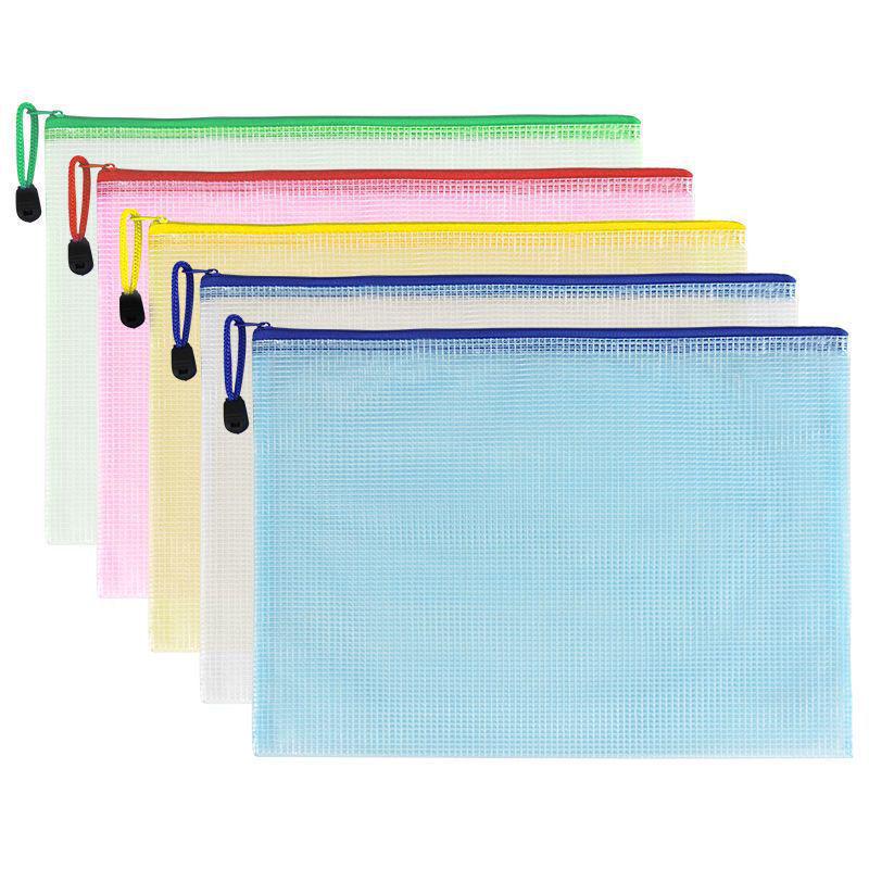Custom Logo A4 Waterproof Drawstring Transparent Grid File Bag with Zipper