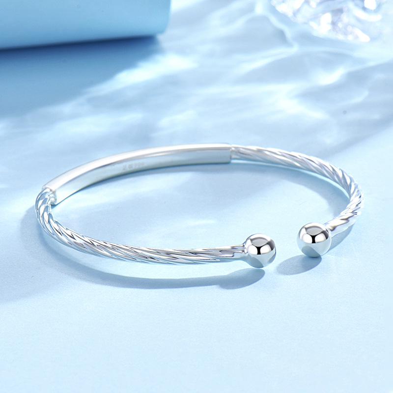 2025 New Style Women's 999 Sterling Silver Twisted Bead Bracelet - Thin, Versatile Gift for Girlfriend