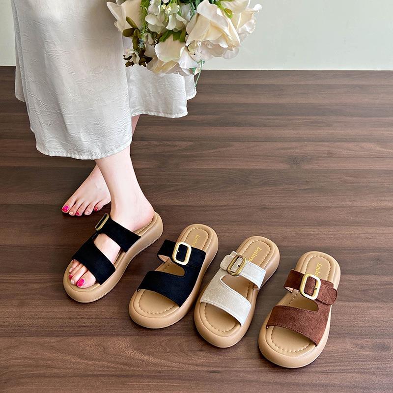 Thick-soled cool slippers women's new slippers half tray summer wear beautiful with skirt beach shoes