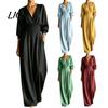 Casual Women Jumpsuit Women's Long Sleeve Jumpsuit, Deep V Neck Loose Wide Leg All Day Comfort Rompers, High Waist Summer One Piece Outfits