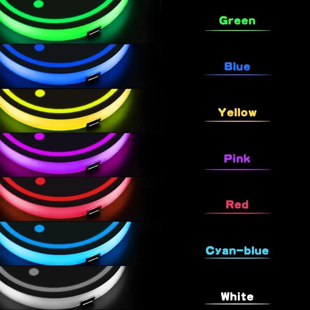 2025 New 2Pcs Car Logo 7Colors Water Cup Coaster Holder Color Atmosphere light For Skoda Octavia 3 2 Rapid Superb Fabia Kodiaq K