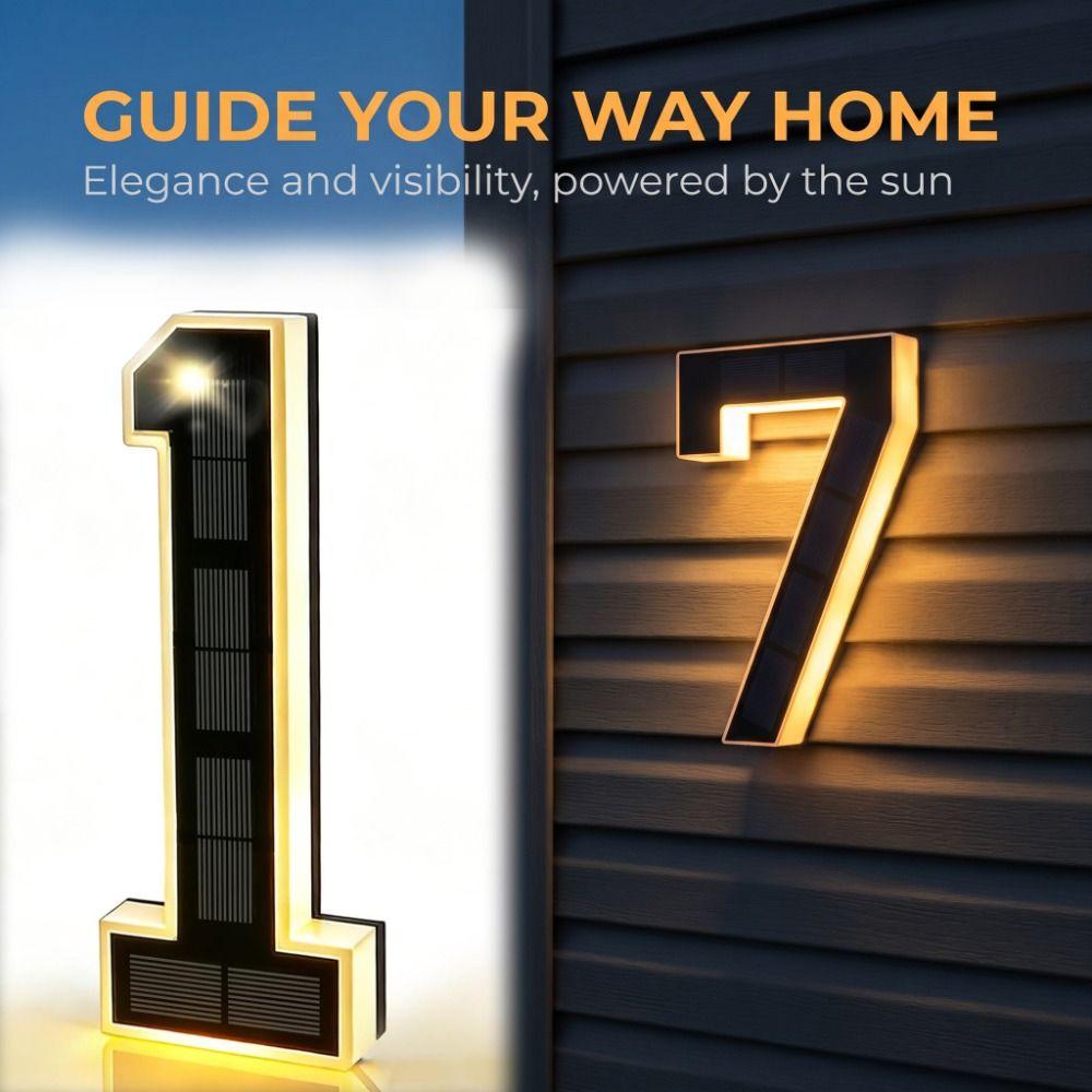 Waterproof Solar Lighted House Numbers Light No Wiring LED Address Numbers Signs Outdoor