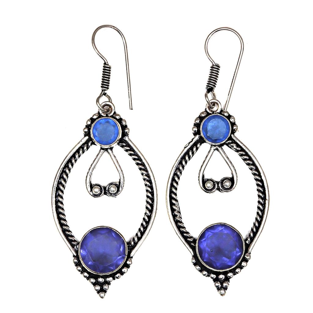 Tanzanite Gemstone Unisex Women's Gift For Her Silver Jewelry Earring 1.5''
