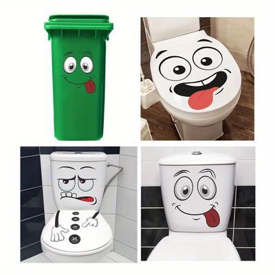 4pcs/ Set of Cartoon Funny Expressions Waterproof Toilet Paste Toilet Lid Decoration Self-paste, Fun Themed Decor
