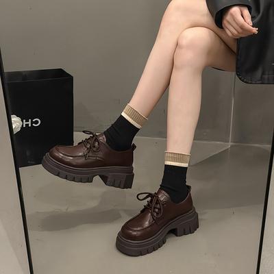 Small Man Wears Thick Heel Platform Lace-up Small Leather Shoes Women's New Fashion Casual Mary Jane