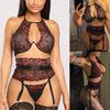 Women Sexy Embroidery Lingerie Plus Size Underwire Hollow Bra Panty Garter Set