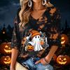 Women's V-Neck Halloween Print Lightweight Blouse for Spring and Summer Casual Wear