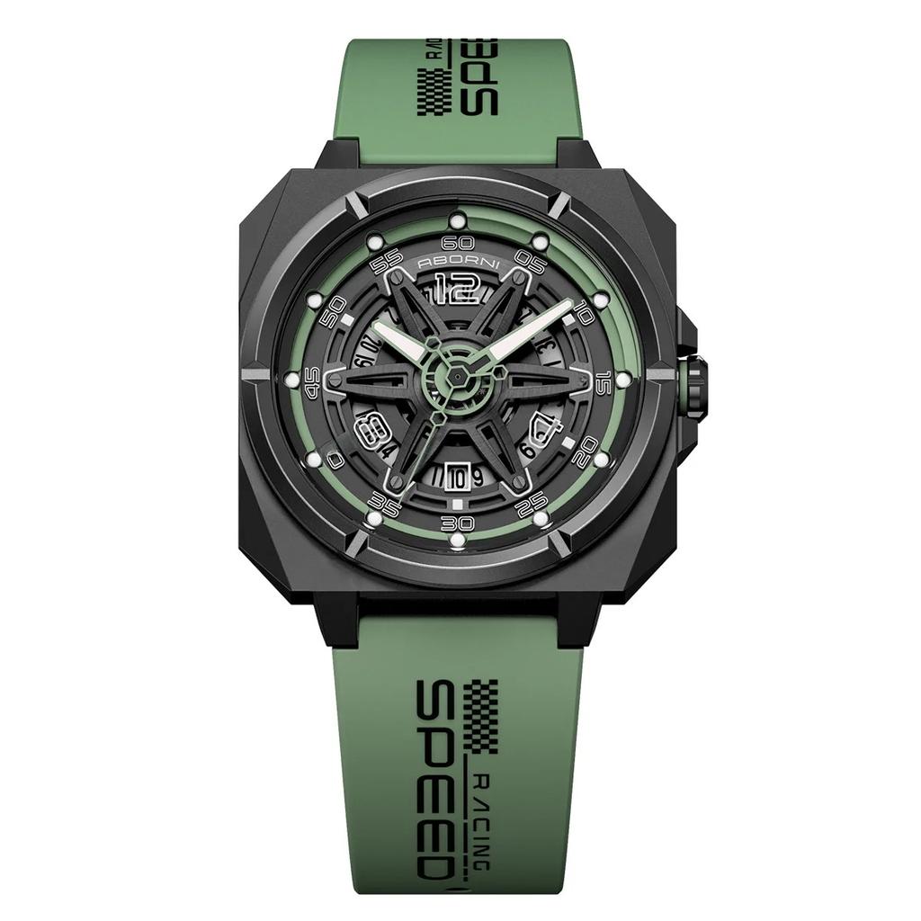 ABORNI 5006 Orologio Sportivo da Uomo Stile Meccanico Calendario Quarzo Cinturino in Silicone Quadrato Serie Yonghui Star Track Orologio per Uomo