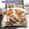 Bettwäsche mit Fuchs- und Blumenmuster Heimdekoration Geburtstagsgeschenk (1 Bettbezug + 2 Kissenbezüge, ohne Füllung)