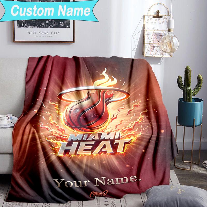 Custom Name Blanket Heat Team Logo Artwork Blanket Bedding Blanket for Travel, Camping, Living Rooms, Offices, Sofas, Fan Christmas gift
