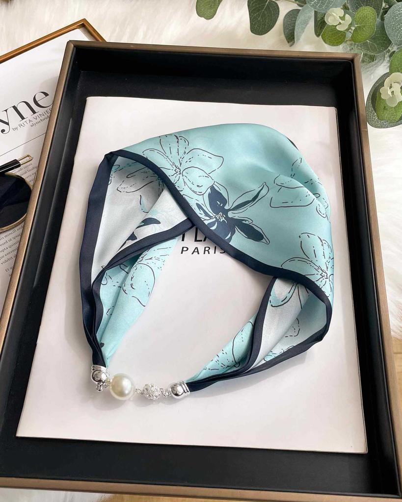 Magnetic Buckle Silk Scarf Headband Internet Celebrity New Magnetic Buckle Bracelet Small Long Women's Summer Casual Necklace Diamond Neck Band