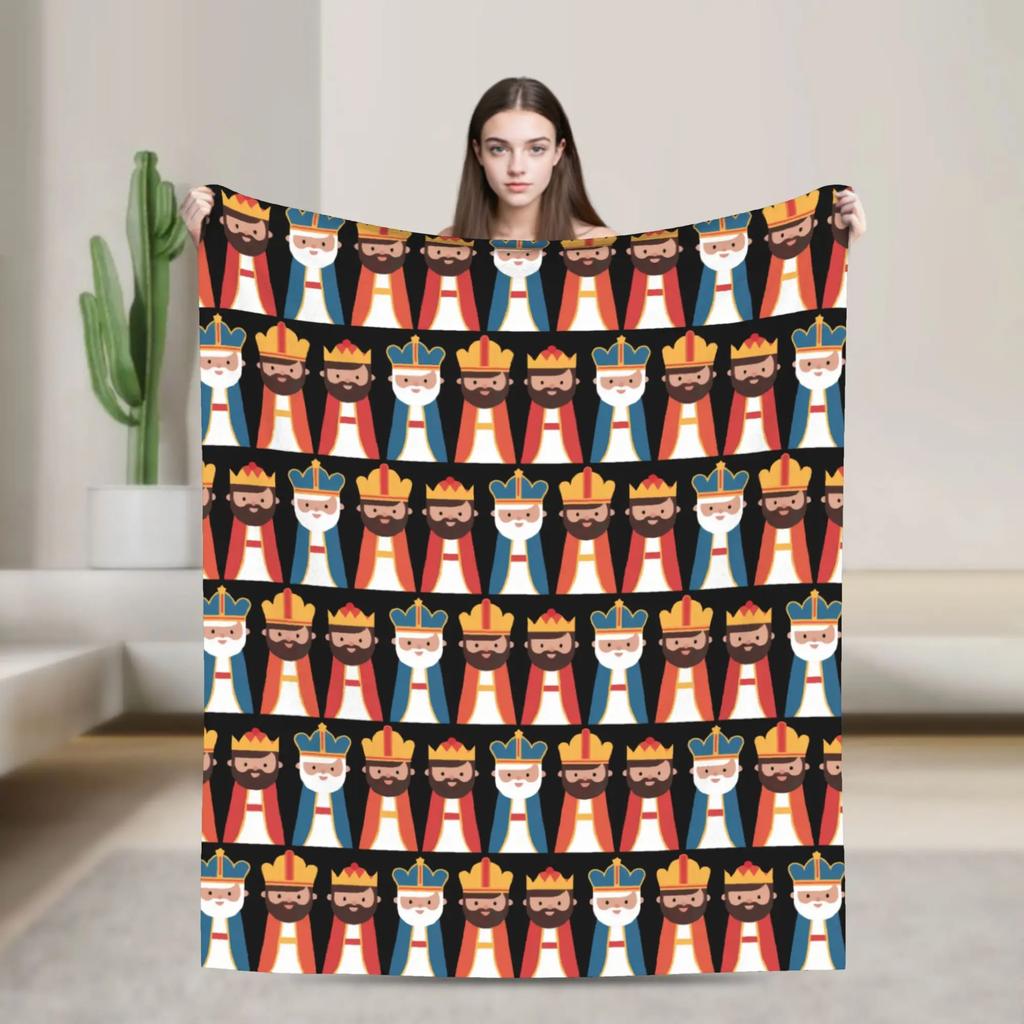 Puerto Rican Three Kings Flag Epiphany Blanket Reyes Magos Flannel Warm Throw for Chair Office Decoration