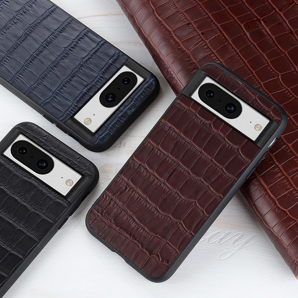 For Google Pixel 8 Drop Proof Genuine Cow Leather+TPU+PC Phone Case Crocodile Texture Phone Cover