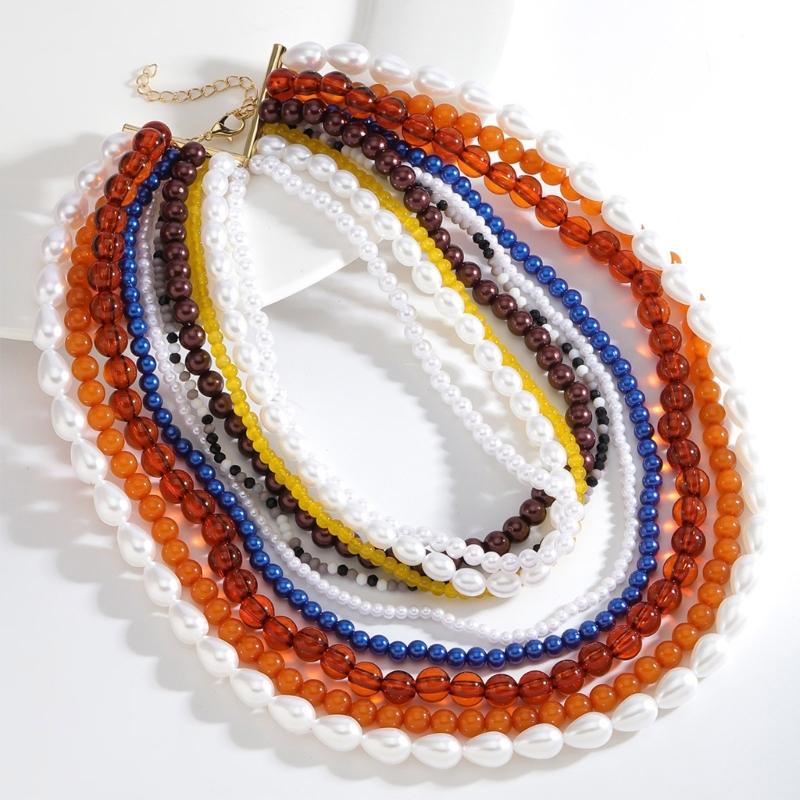 User Friendly Layering Beaded Necklace Colorful Imitation Pearls Neckchain Stylish Accessory For Casual Event