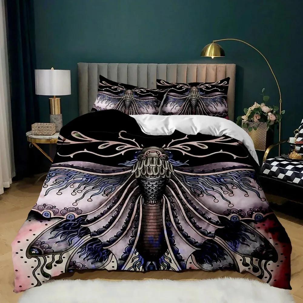 Zestaw Poszwy na Kołdrę Ćma Jastrząbcza, Poszwa na Kołdrę ze Zwierzęcym Motylem, Gotycka Ćma Boho Poszwa na Kołdrę, Zestaw Pościeli Rozmiar Queen King Full Twin