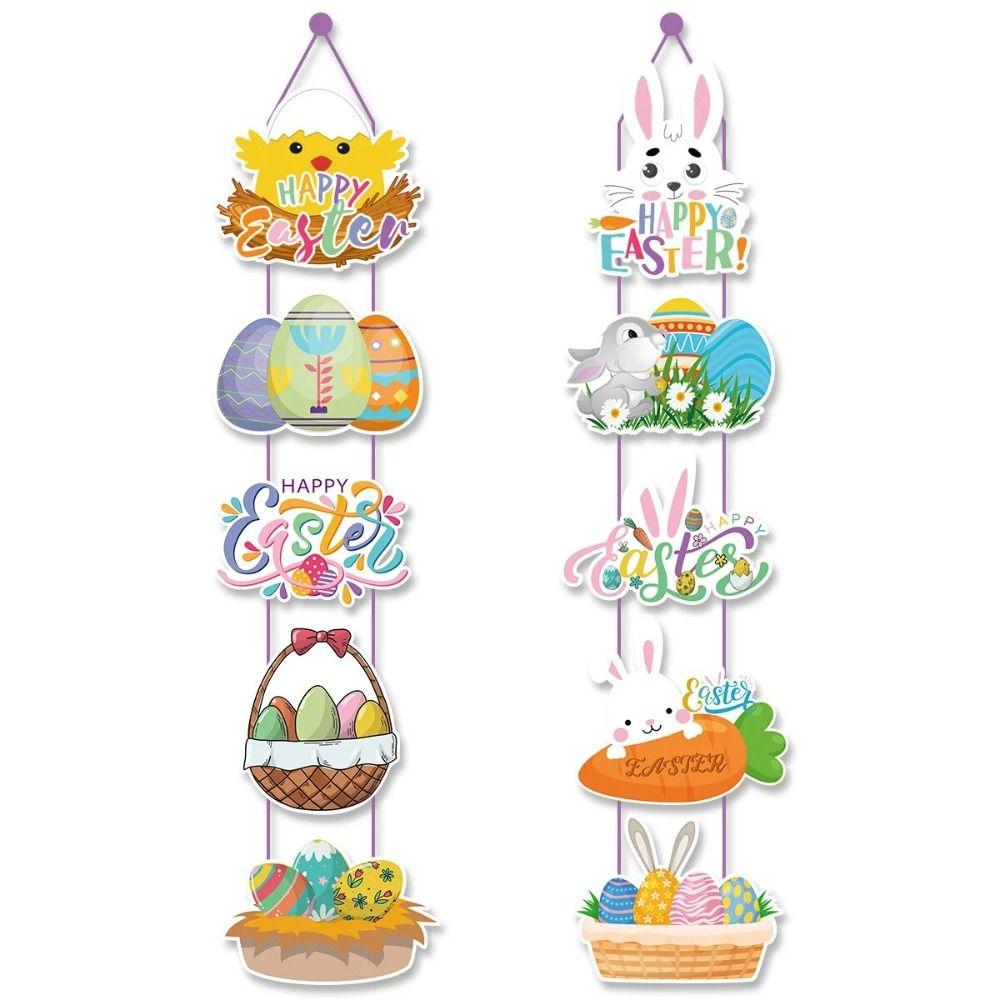 10Pcs/set Carrot Pattern Easter Door Pendant Bunny Paper Door Hanging  Easter Party