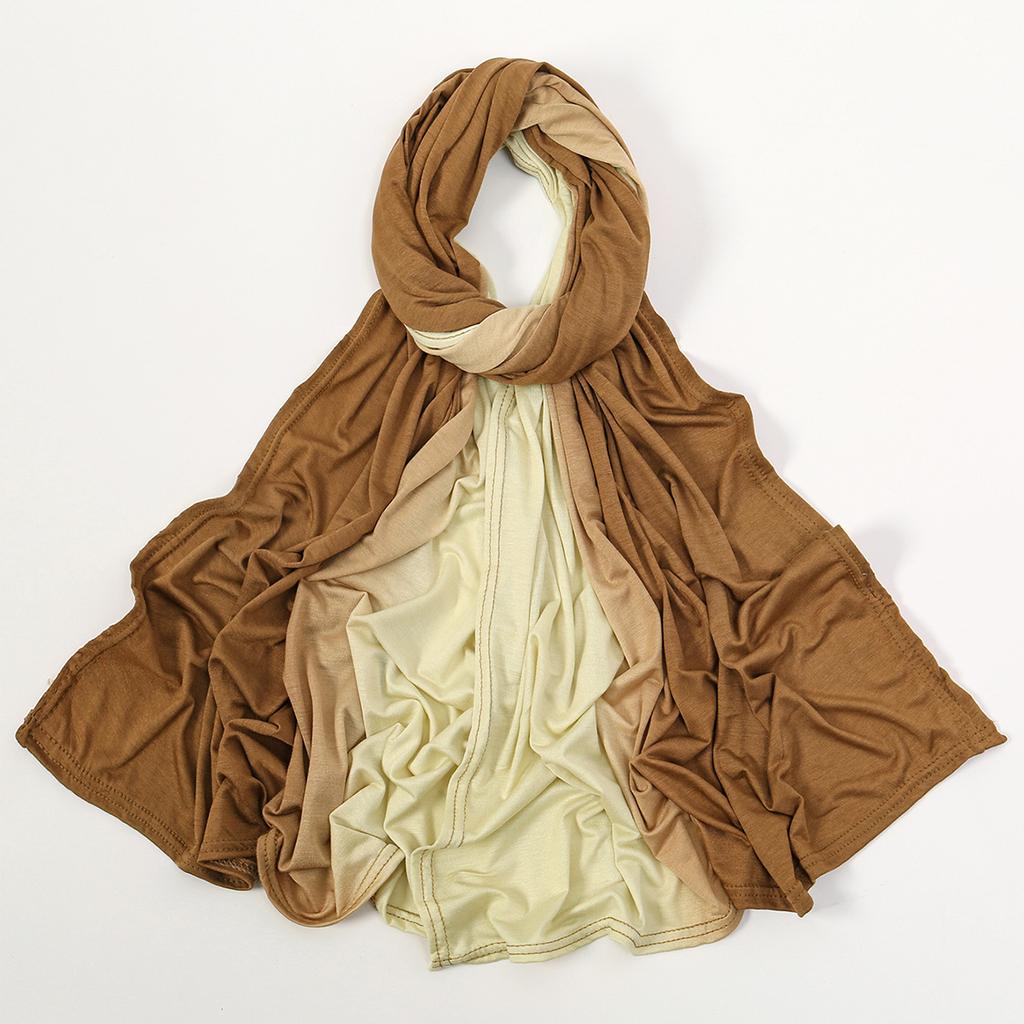 Muslim Gradient Hijab Scarf Women Premium Jersey Hijab Shawl Fashion Splicing Color Plain Turban Soft Cotton Jersey Headscarf