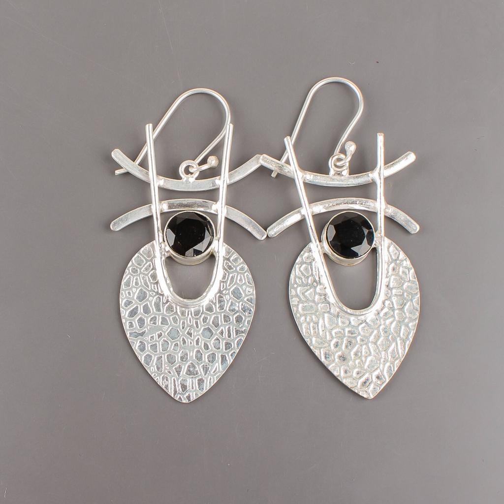 Schwarzer Onyx Edelstein 925 Sterling Silber Handgefertigte Ohrringe 1,78" Geschenk für Mutter EE-64-38