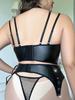 New American Sweet Girl Plus Size Sexy Black Pu Leather Fishing Net Perspective Women Rompers Three-Point Fashion Bodysuits 0E1J