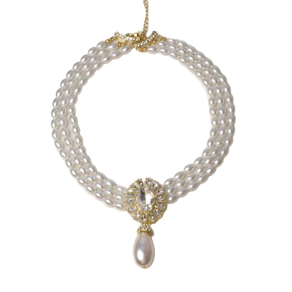 Franskt Vintage Pärlhalsband & Örhängesset med Diamantaccenter