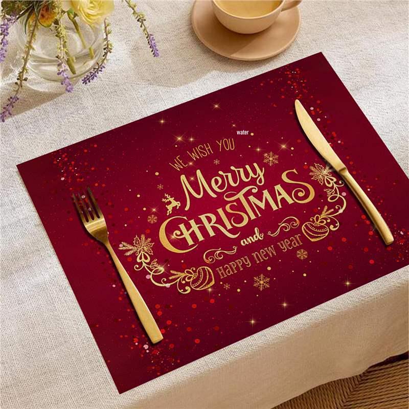 Christmas Digital Print Heat-Resistant Linen Placemat: European and American Birthday Party Table Decor