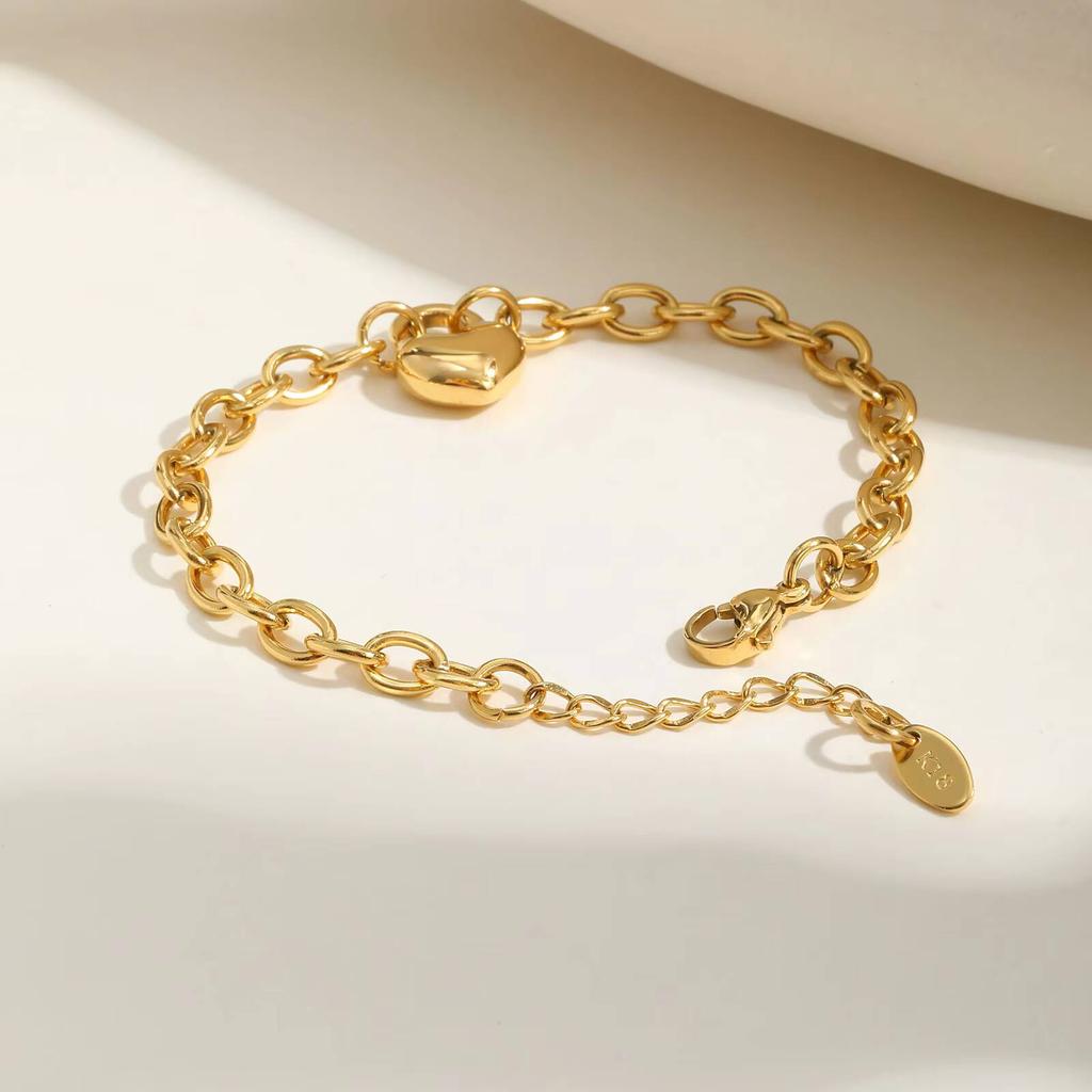 Vnox Stainless Steel Gold Plated Heart Lock Pendant Necklace Bracelet for Women, Chunky Curb Chain, Exquisite Trendy Jewelry New