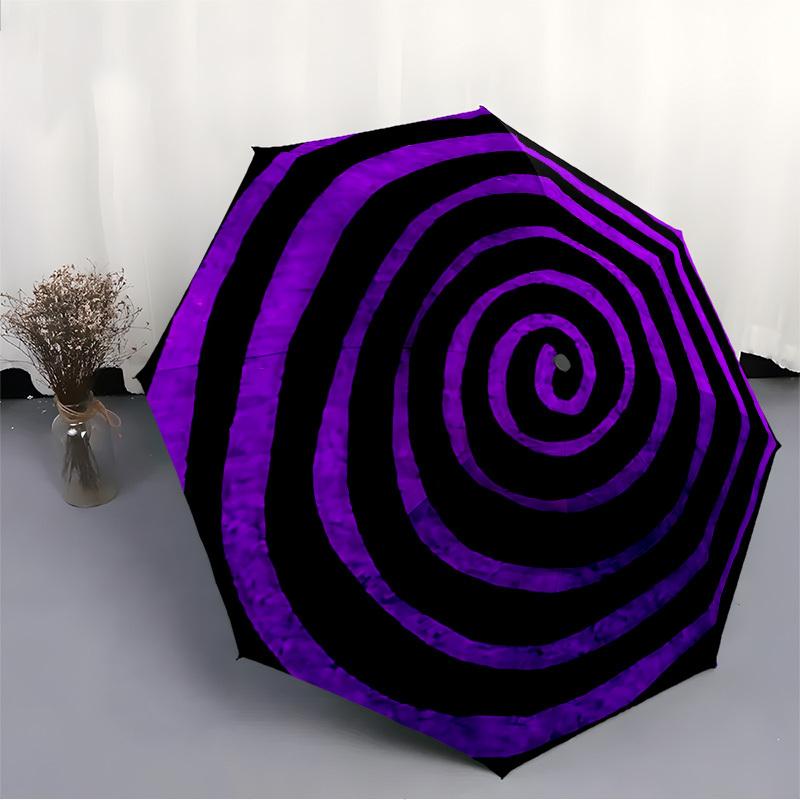 1pc Spiral Pattern Automatic Folding Umbrella - Compact 8-Rib Design, Durable Plastic & Iron, Lightweight for Outdoor Daily Use191