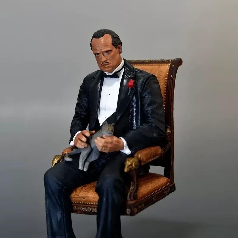 

The Godfather Vito Corleone Collectible Figurine Chair Seated Pose Holding Cat Replaceable Hands Home Decor Designed For Movie Fans