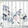 1Pc Watercolor Dandelion Dragonfly Print Shower Curtain With Hooks - Blue Pink Floral Art, Machine Washable For Bathroom