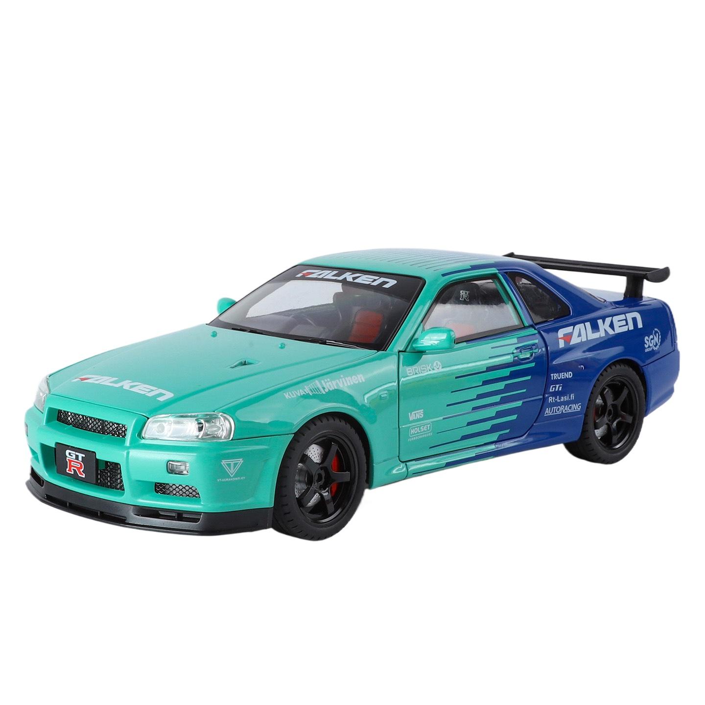 

1/18 Nissan R34 GTR Увеличенные Коллекционные Украшения Литой Из Сплава Модель Автомобиля GTR Съемные Колеса DIY Гоночная Модель Подарок Мальчику синий/зелёный