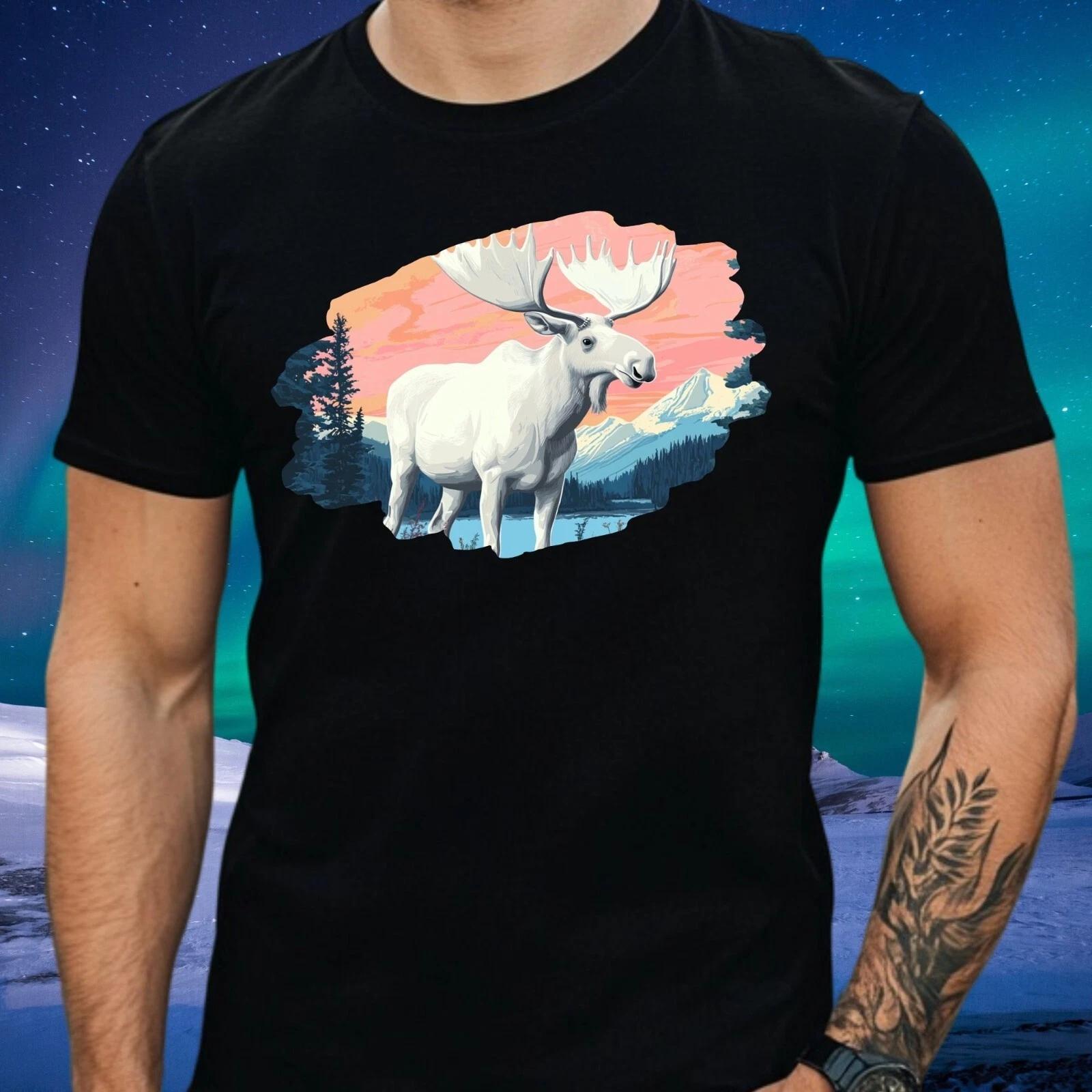 T-Shirt Herren Weißer Elch Motiv Baumwolle GrößeXSbis 5XL S