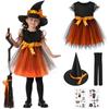 GOKEI Halloween Cosplay Kids Girls Witch One-Piece Hat Tights 3-Piece Set