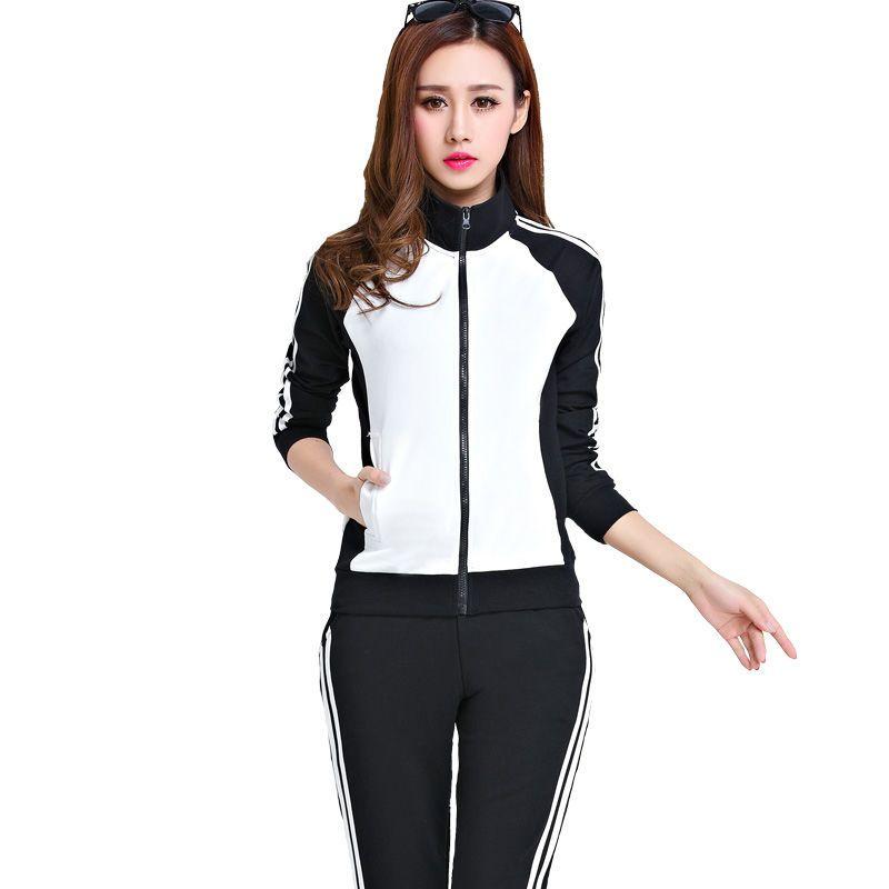 Premium Dam Sportkläder Vår Höst Casual Löparkläder Koreansk Stil Lös Passform Tvådelad Moderiktig