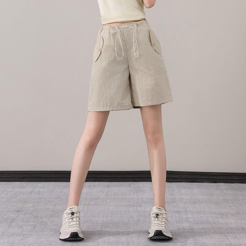 Women's Purple Two-Piece Set: Quick-Dry Ice Silk T-Shirt & Loose Five-Point Cargo Shorts