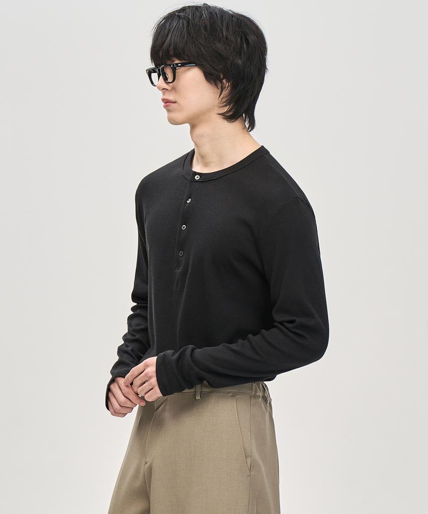 PRAIRIE Henley Neck Ribbed Long Sleeve (Black)