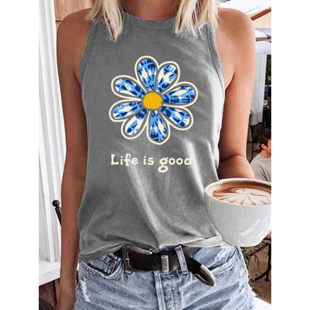 Loose women's printed T-shirt, sleeveless T-shirt, breathable and comfortable, summer