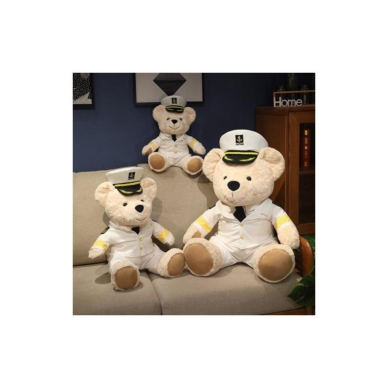 Plush Captain Teddy Bear Toy For Kids Soft Stuffed Animal Gift For Children