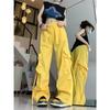 Pantaloni da Donna a Vita Alta Gamba Dritta Gamba Larga Casual Larghi Pantaloni a Strascico Pantaloni Cargo