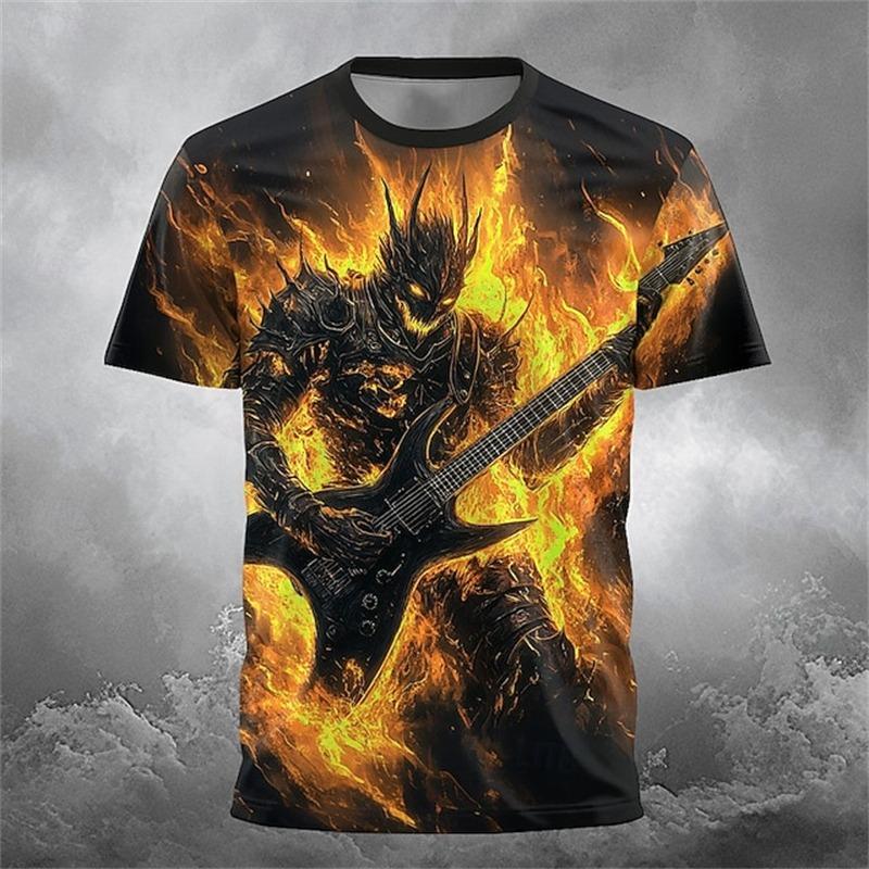 2025 New Men's Summer Round-neck T-shirt Outdoor Loose and Casual Short-sleeved Retro Men's Scary Ghost Face Print T-shirt