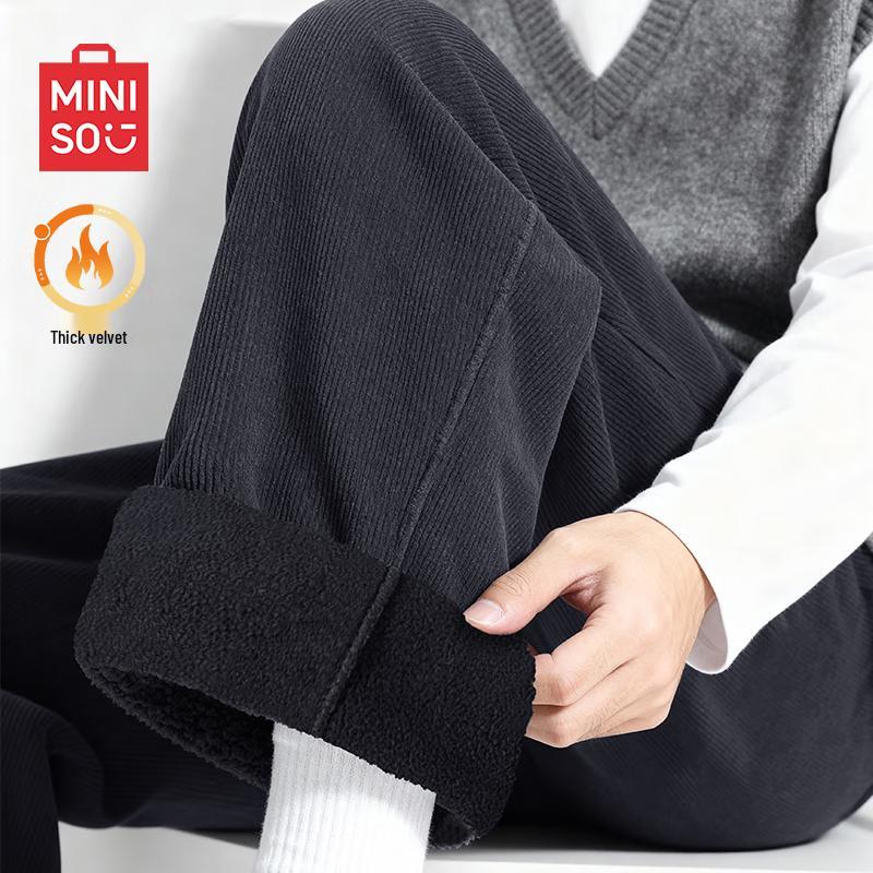 

MINISO Men s Chenille Fleece-Lined Tapered-Leg Casual Pants 2XL