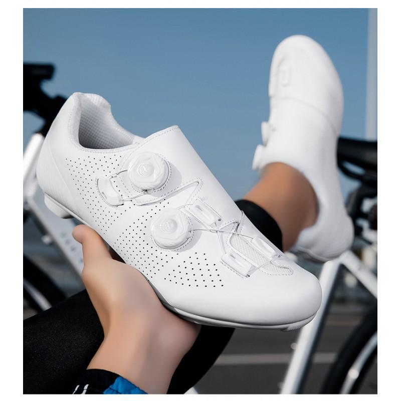 White Cycling Shoes Road MTB Riders Unisex Stiff Sole Non-Cleat Pedal Compatible Lightweight Breathable